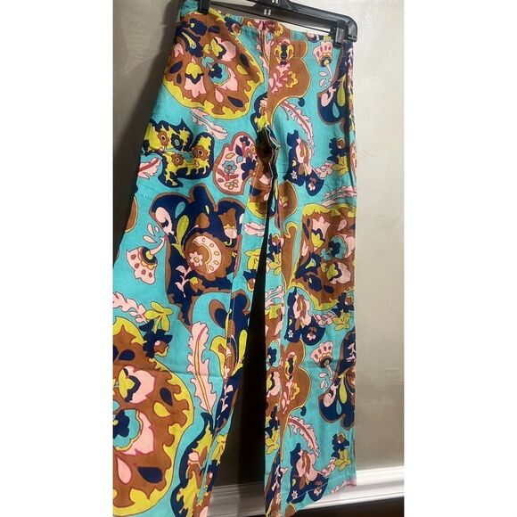 Free People Down & Out Floral Printed Flared Trousers Blue US 6 NEW - Picture 3 of 4